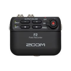 The Zoom F2 Compact Field Recorder with Lavalier Mic, front view