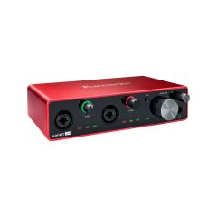 The red Focusrite Scarlett 4i4 Audio Interface (3rd Gen)